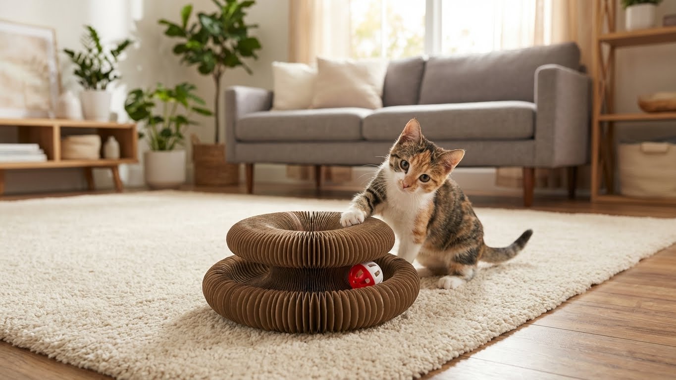 Cute cat playing with toy