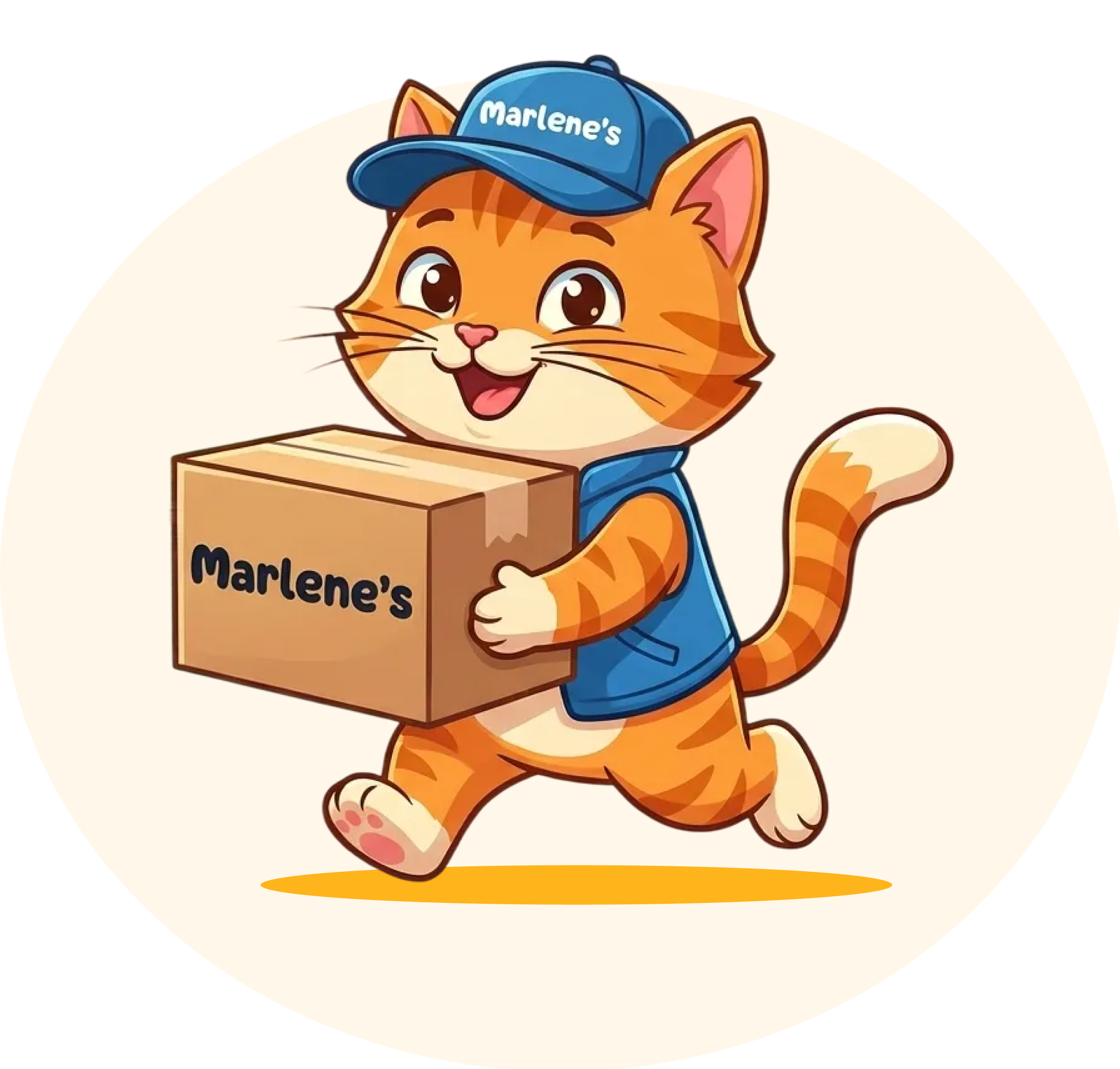 Cute cat mascot holding delivery box